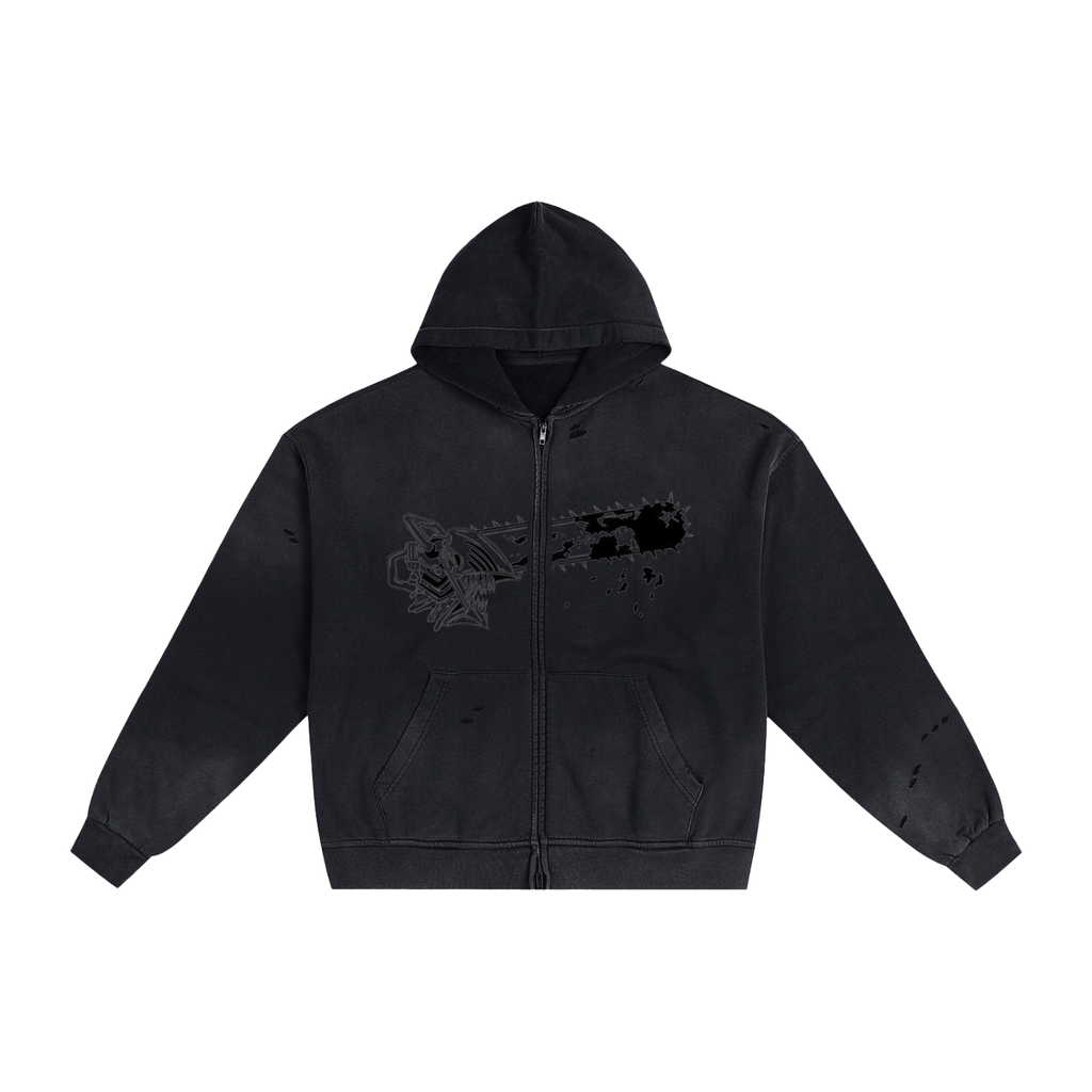 Hand-Frayed Sunfade Zip Hoodie