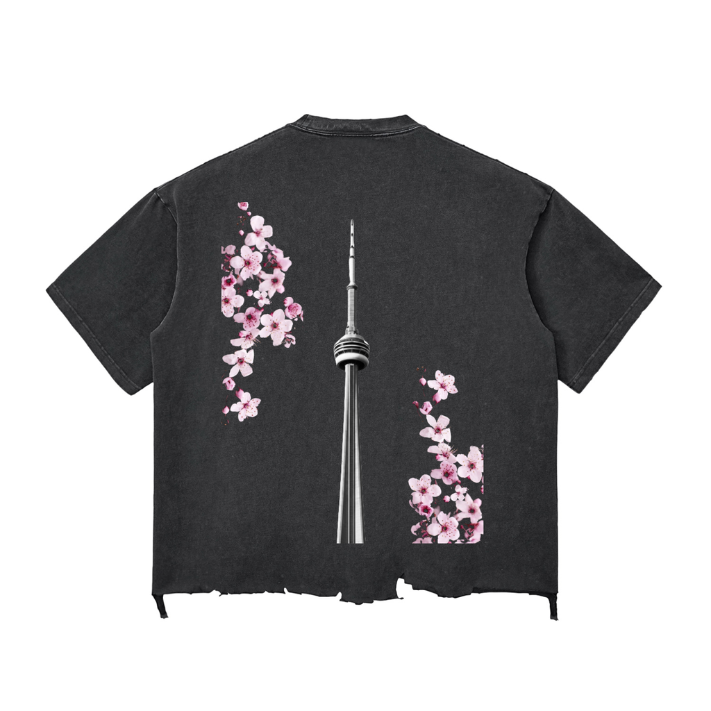 CN Tower Snow Wash Raw-Hem Boxy T-shirt