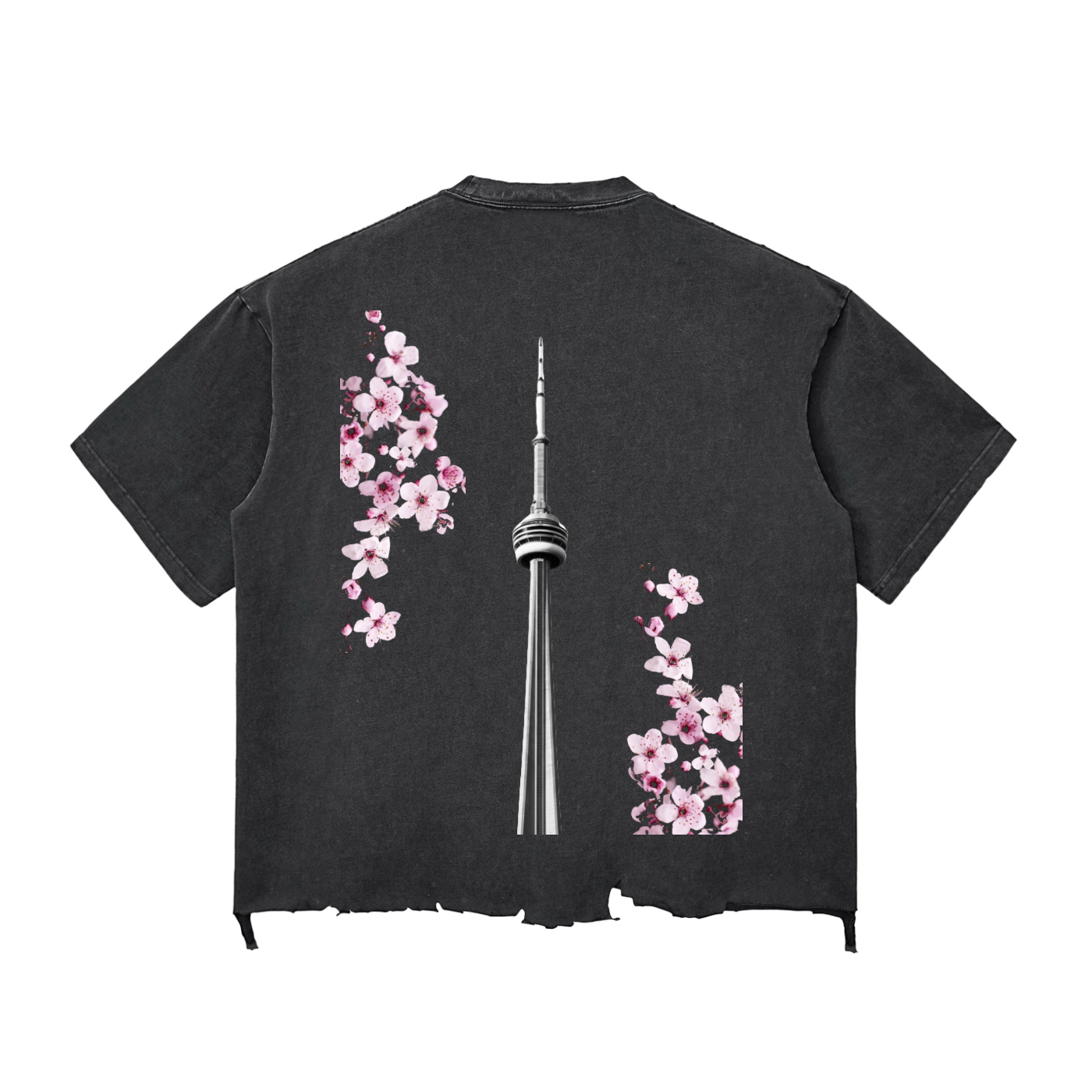 CN Tower Snow Wash Raw-Hem Boxy T-shirt