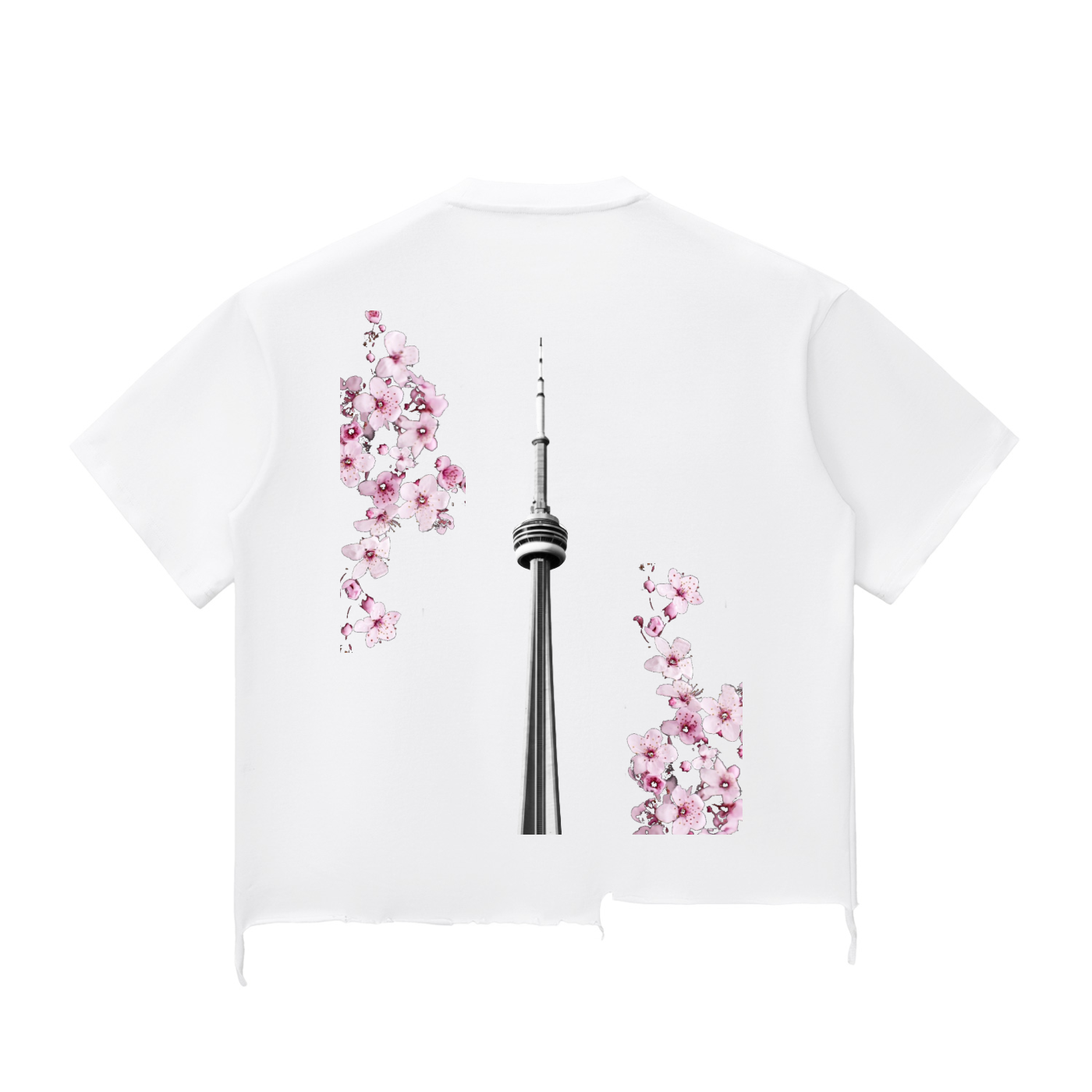 CN Tower Snow Wash Raw-Hem Boxy T-shirt