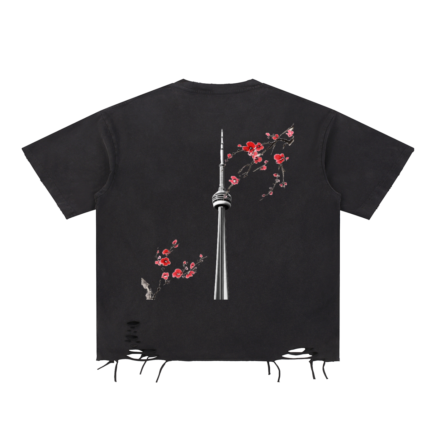 CN Tower Snow Washed Raw-Hem T-Shirt