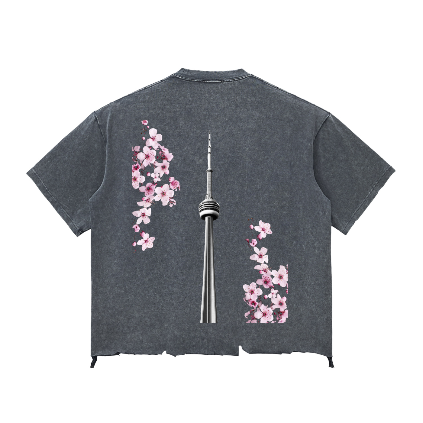 CN Tower Snow Wash Raw-Hem Boxy T-shirt
