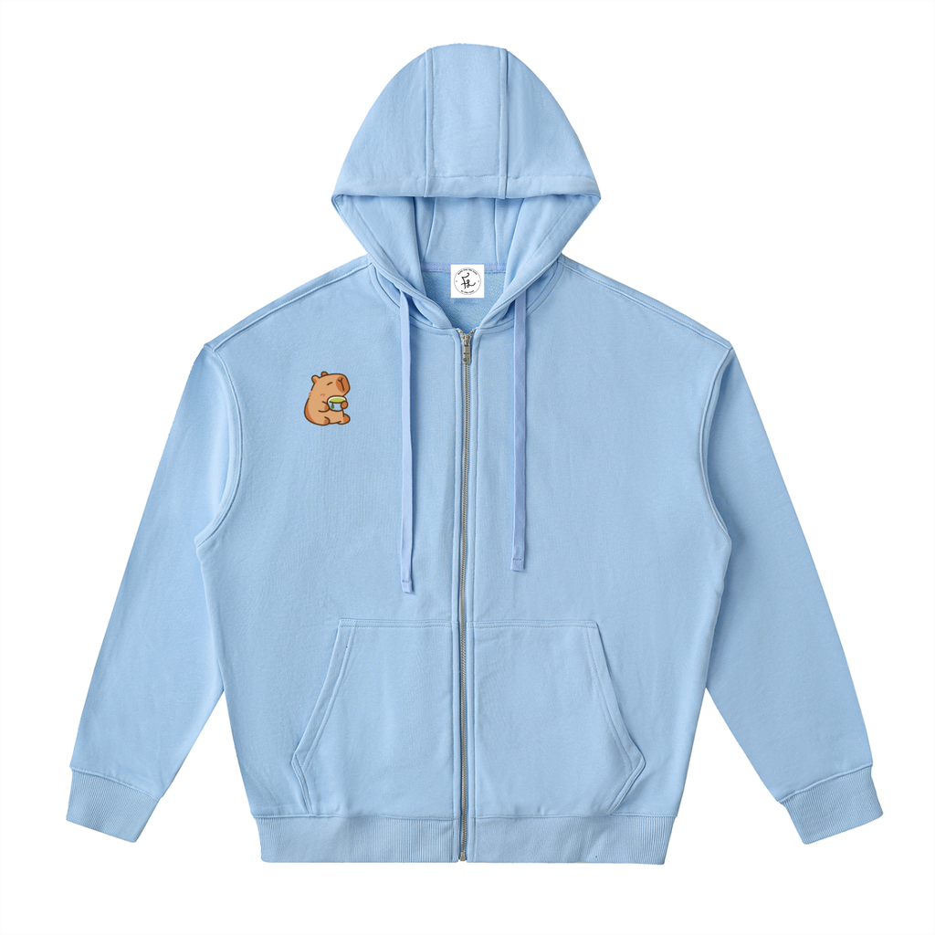 Matcha Drop-Shoulder Zip Up Hoodie