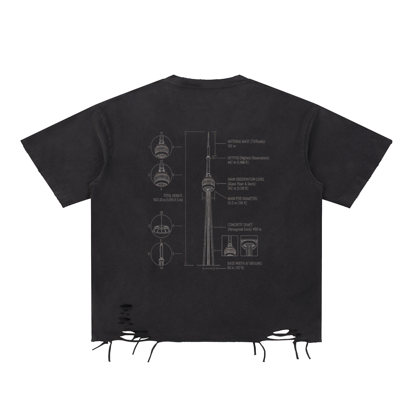 CN Tower Snow Washed Raw-Hem T-Shirt