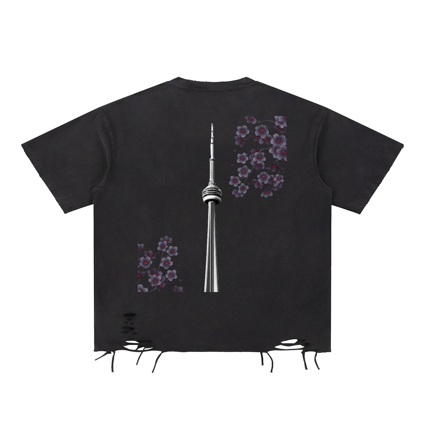 CN Tower Snow Washed Raw-Hem T-Shirt