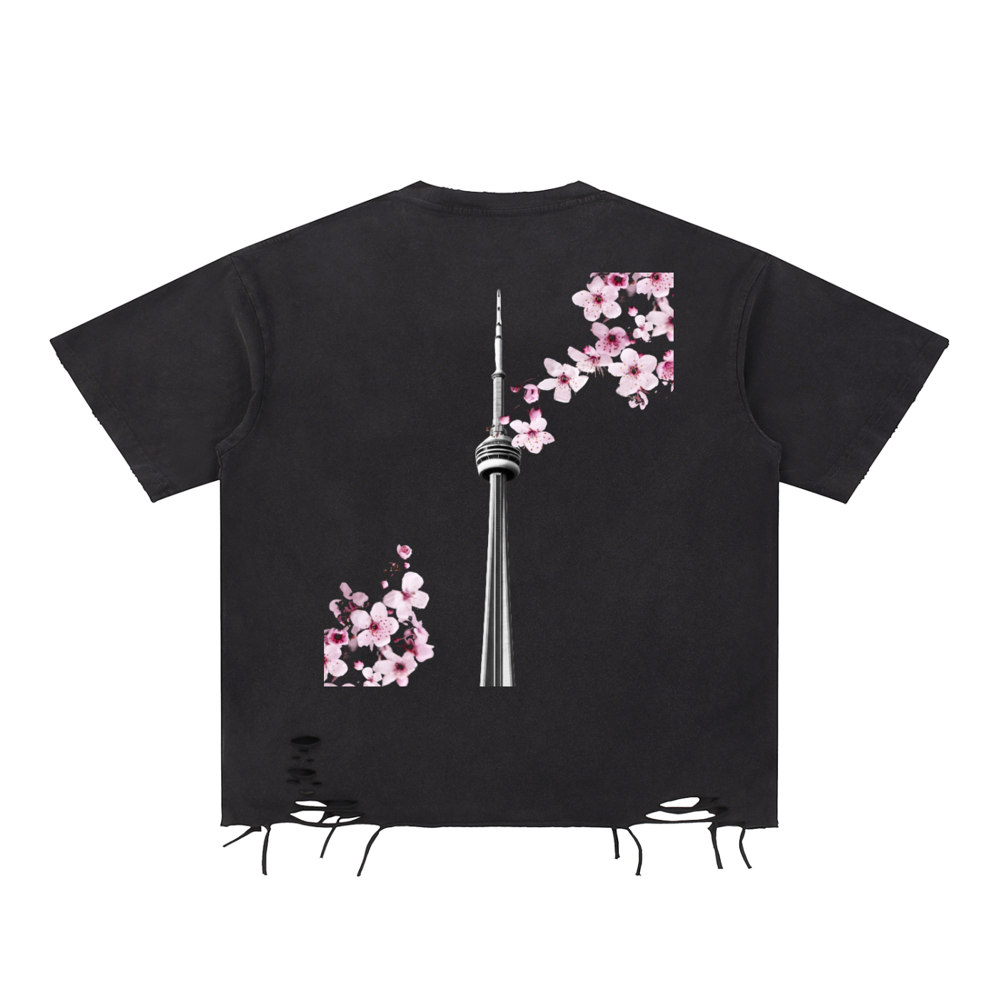 CN Tower Snow Washed Raw-Hem T-Shirt